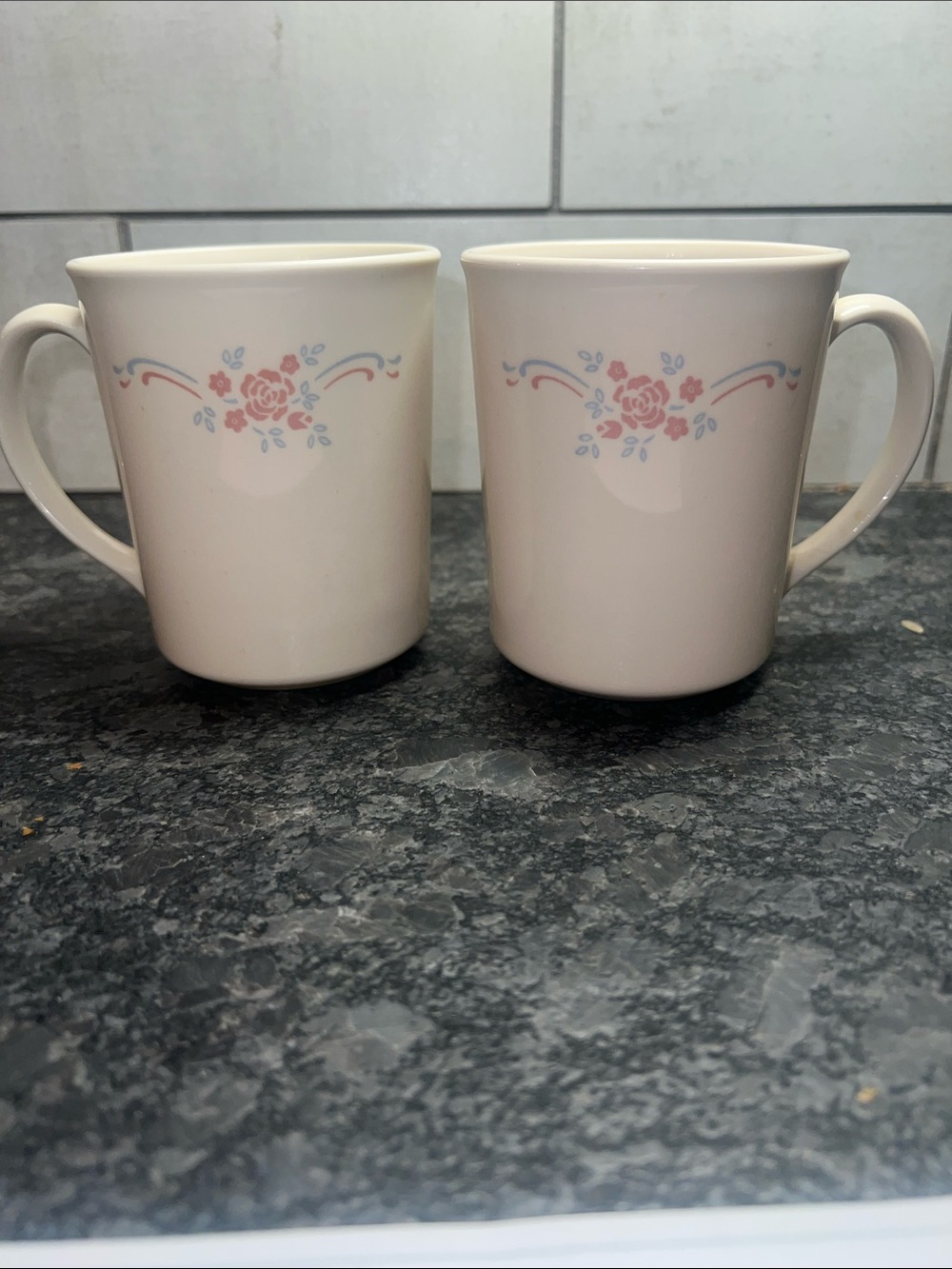ENGLISH GARDEN Corning Classic Floral Pink and Blue Ceramic Mugs - Set of 2